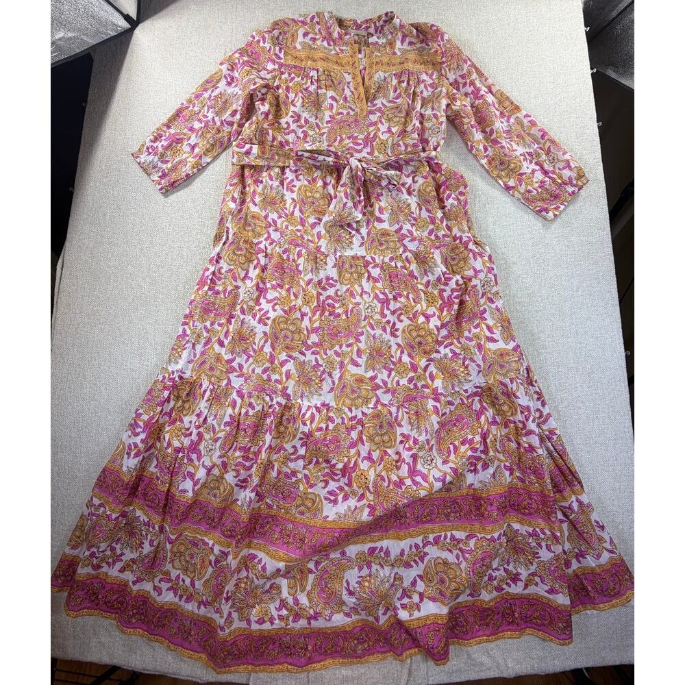 Lola Australia Women's Small Pink Orange Floral Cottagecore Maxi Dress NWOT